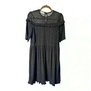 BAUM UND PFERDGARTEN Black Baby Doll Dress with Mesh Neck Yoke Size 4